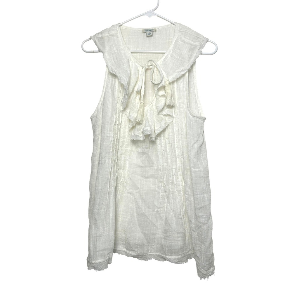 Sundance Blouse Womens M White Gauze Sleeveless Ruffle Tassel Boho Romantic boho